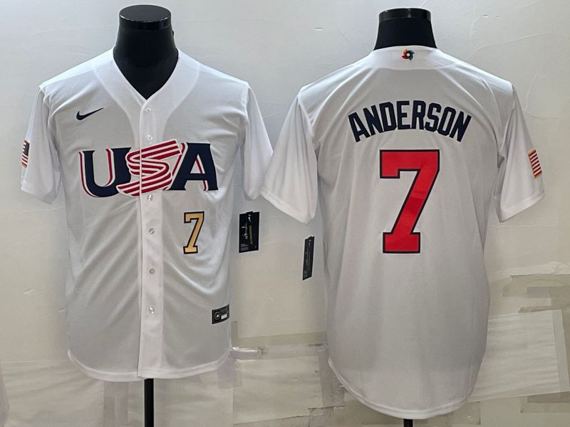 Men 2023 World Cub USA #7 Anderson White Nike MLB Jersey2